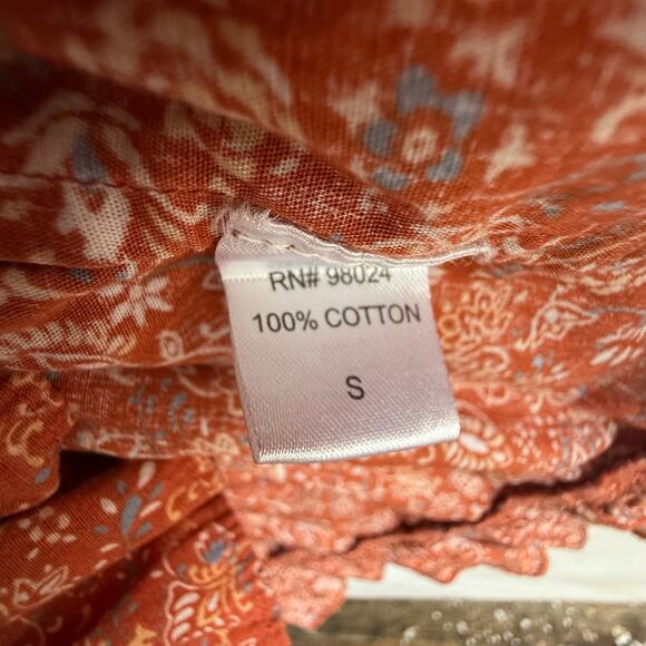 House of Harlow Rust Floral Romper Puff Sleeve Ruffle Cottagecore Fall Size S - Picture 7 of 11